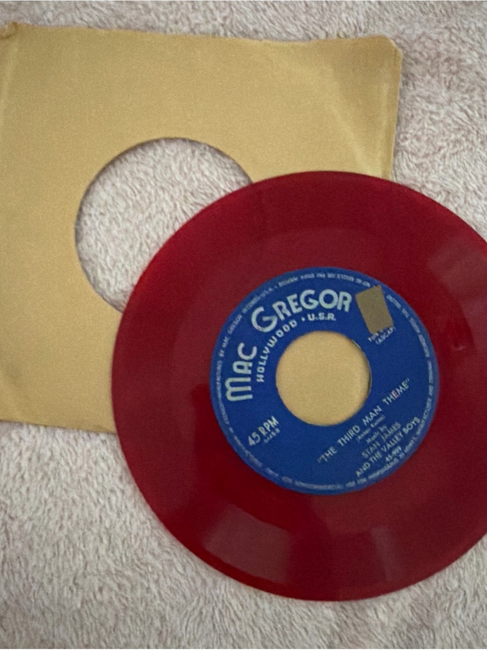 McGregor Red 45 RPM Decorative Vinyl Record -rare Stan James